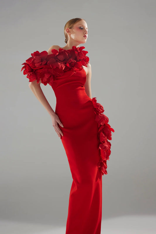 Strapless Crepe Column Gown with Wrap Accessory