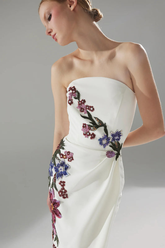 Floral Embroidered Column Gown