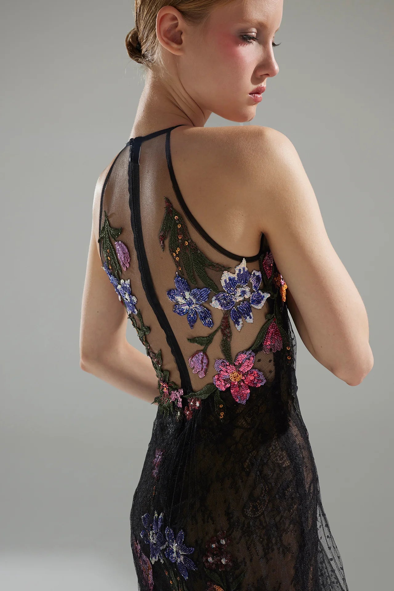 Sleeveless Floral Tulle Gown
