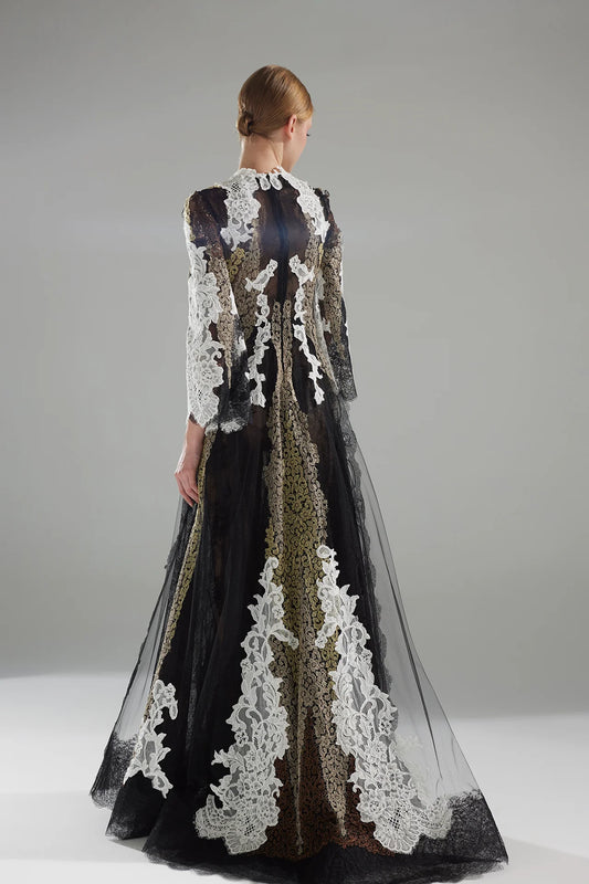 Long Sleeve Lace Appliqué Gown