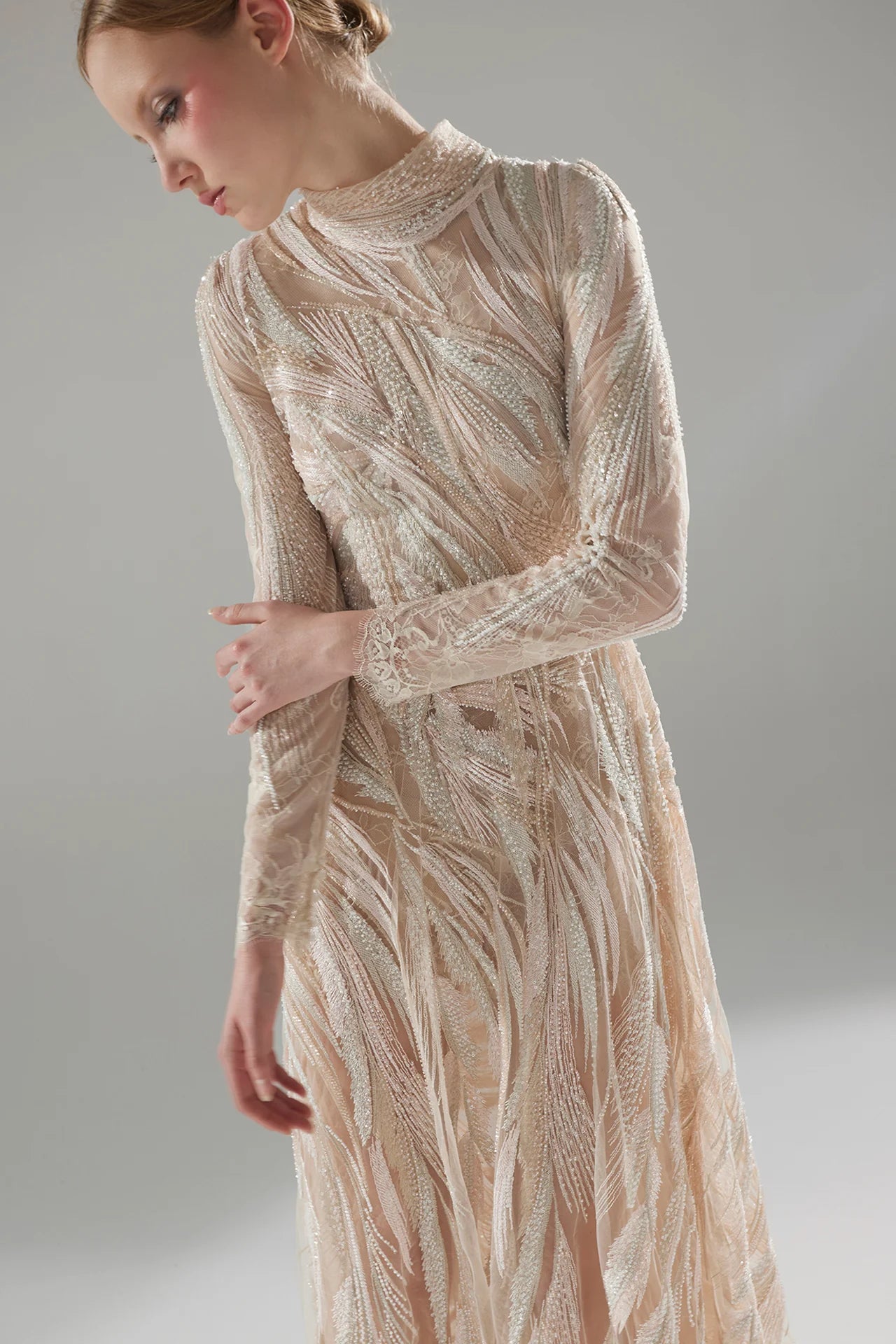 Long Sleeve Beaded Embroidery Gown