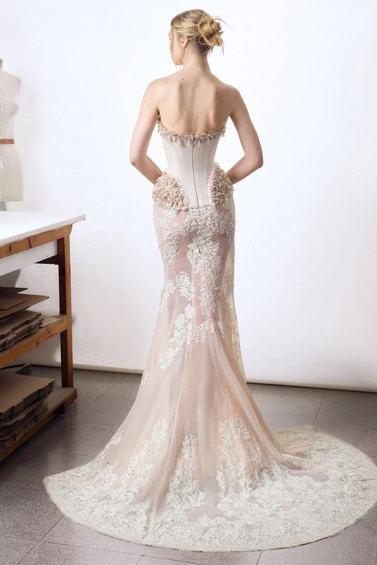 Strapless Fringe Gown