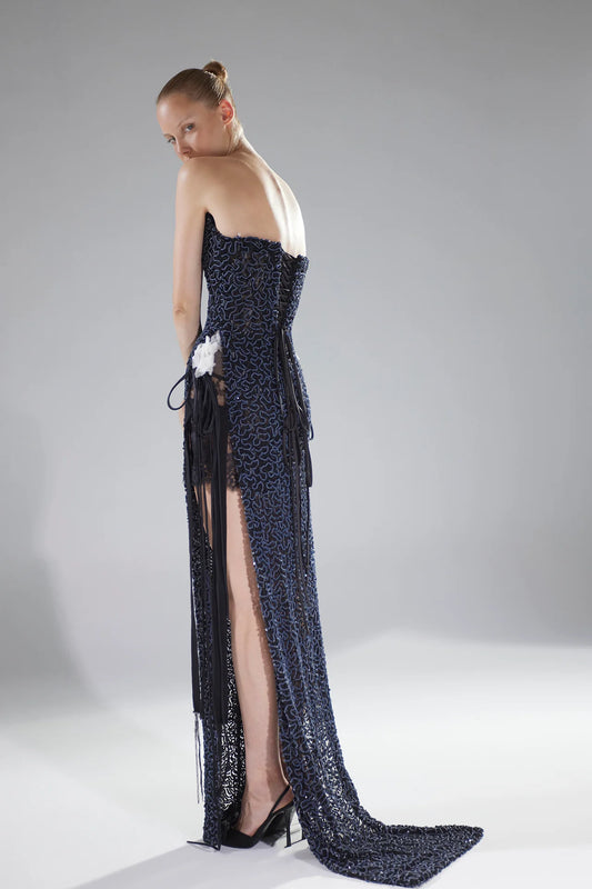 Abstract Embroidered Tulle Gown