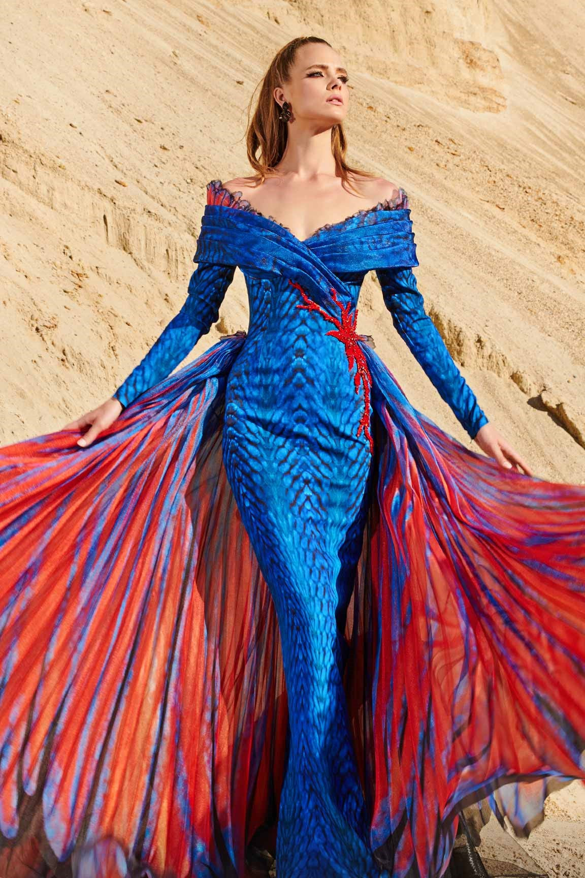 Off Shoulder Long Sleeve Gown