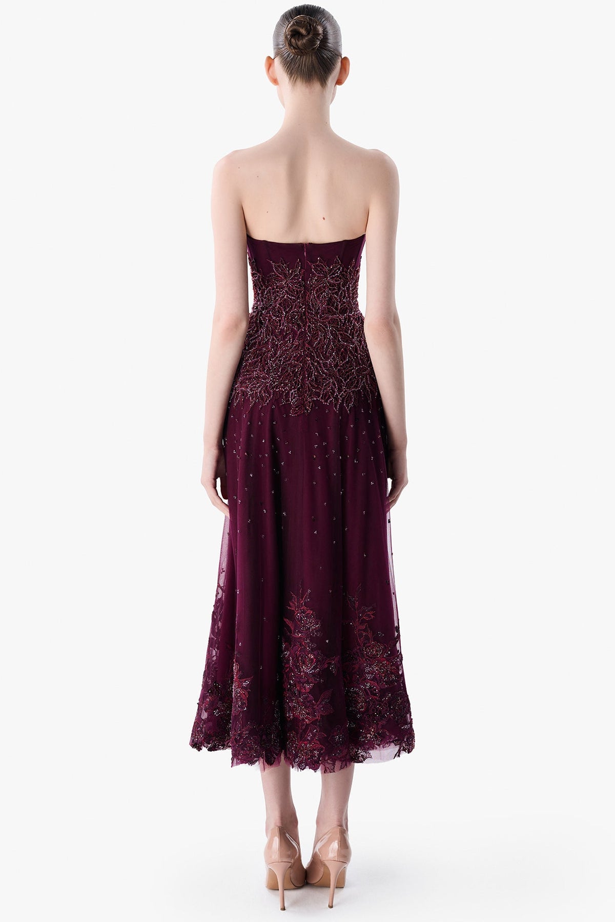 Strapless Tulle Dress with Guipure Embroidery