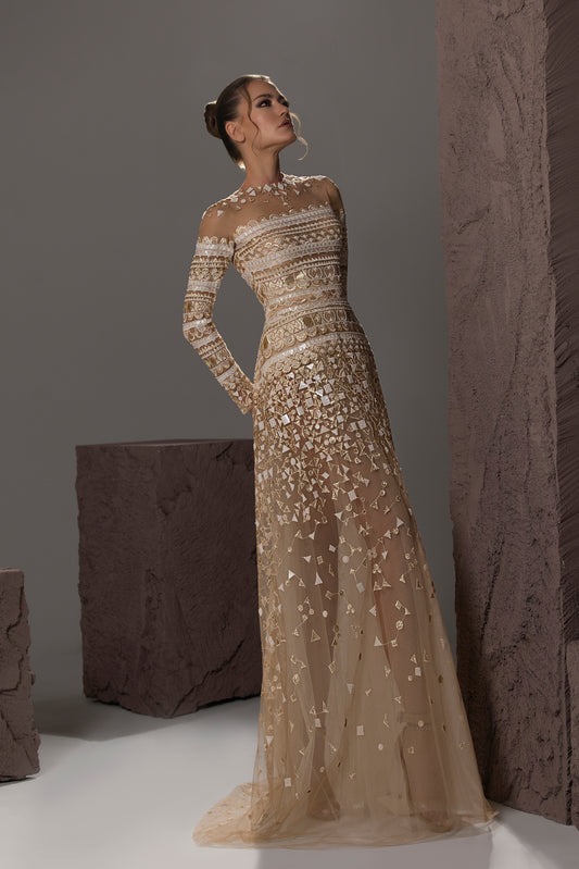Geometric Beaded Illusion Gown