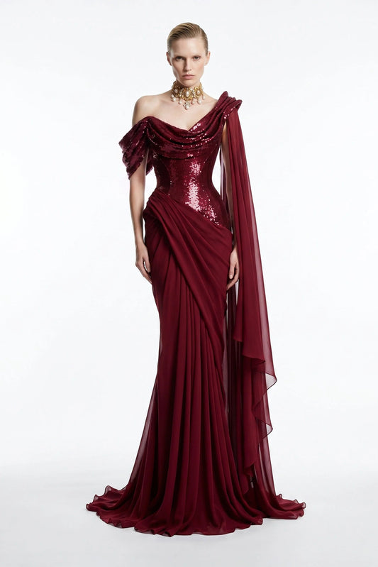 Sequin Cowl Neck Gown