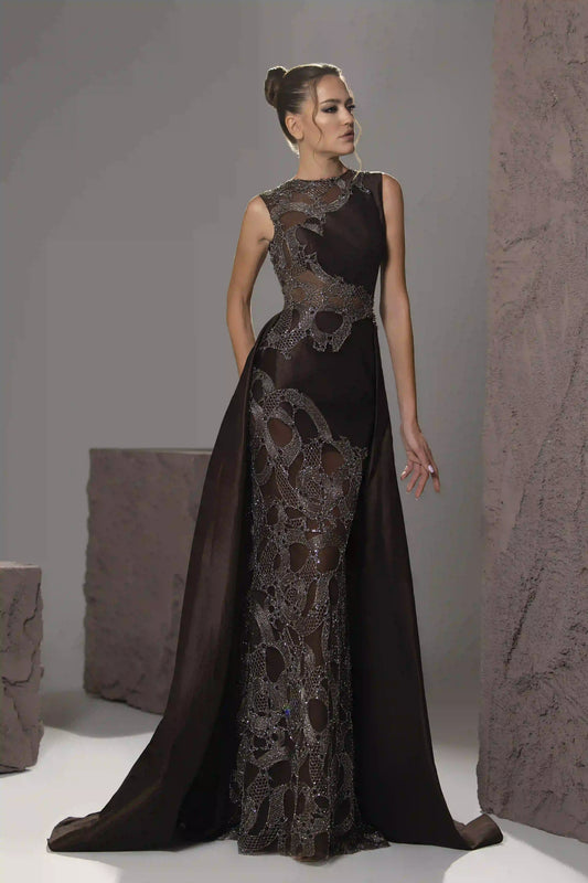 Beaded Illusion Overskirt Gown