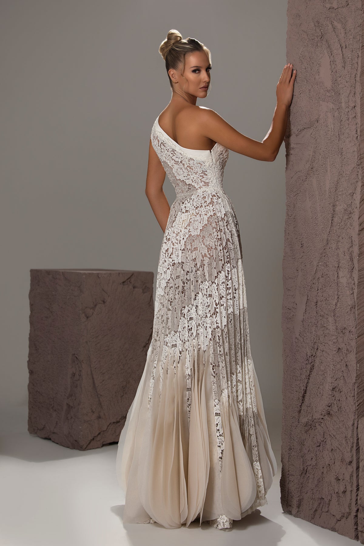 One-Shoulder Lace Gown