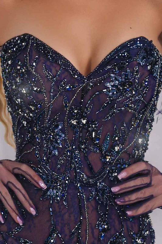 Navy Beaded Gown