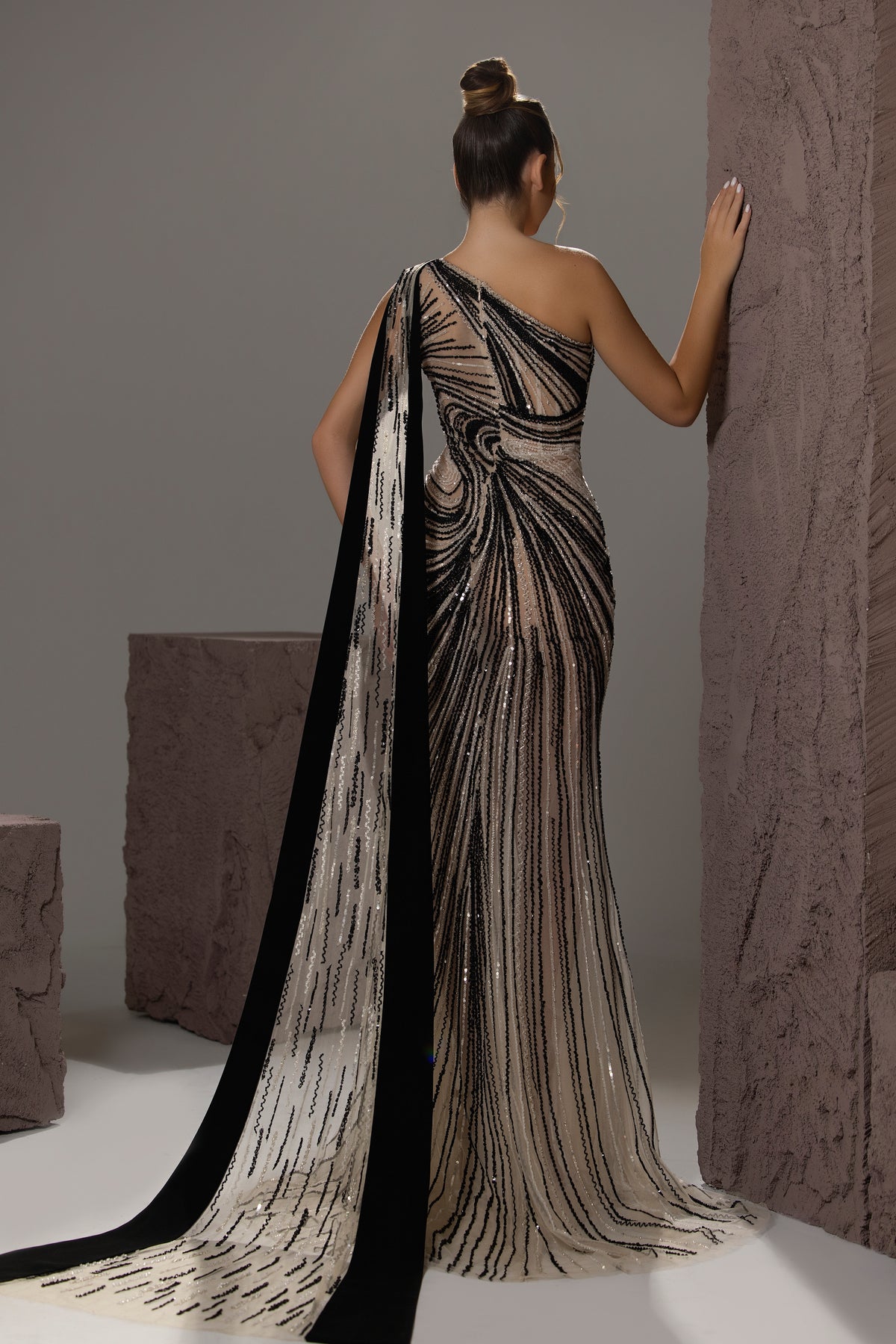 Beaded Cape Mermaid Gown