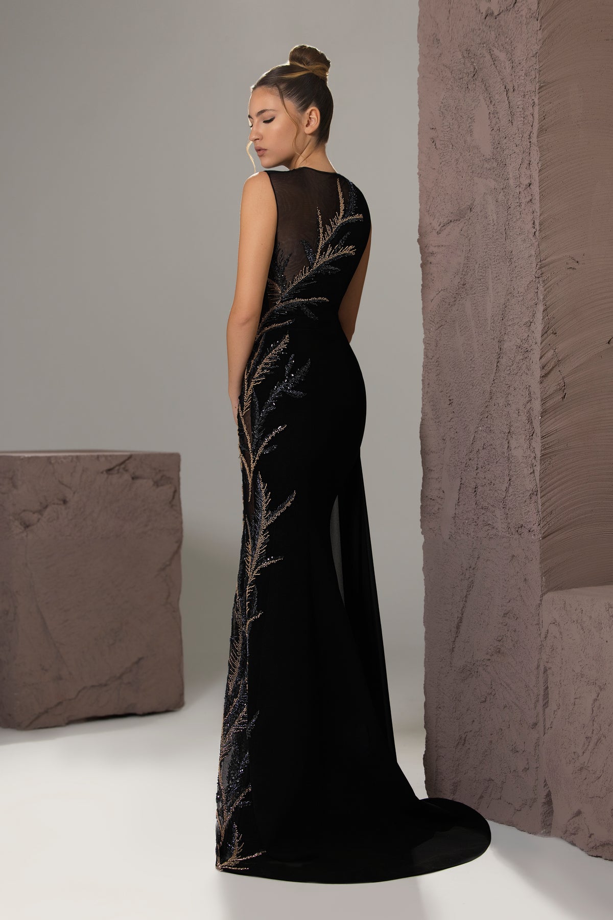 Illusion Beaded Overskirt Gown