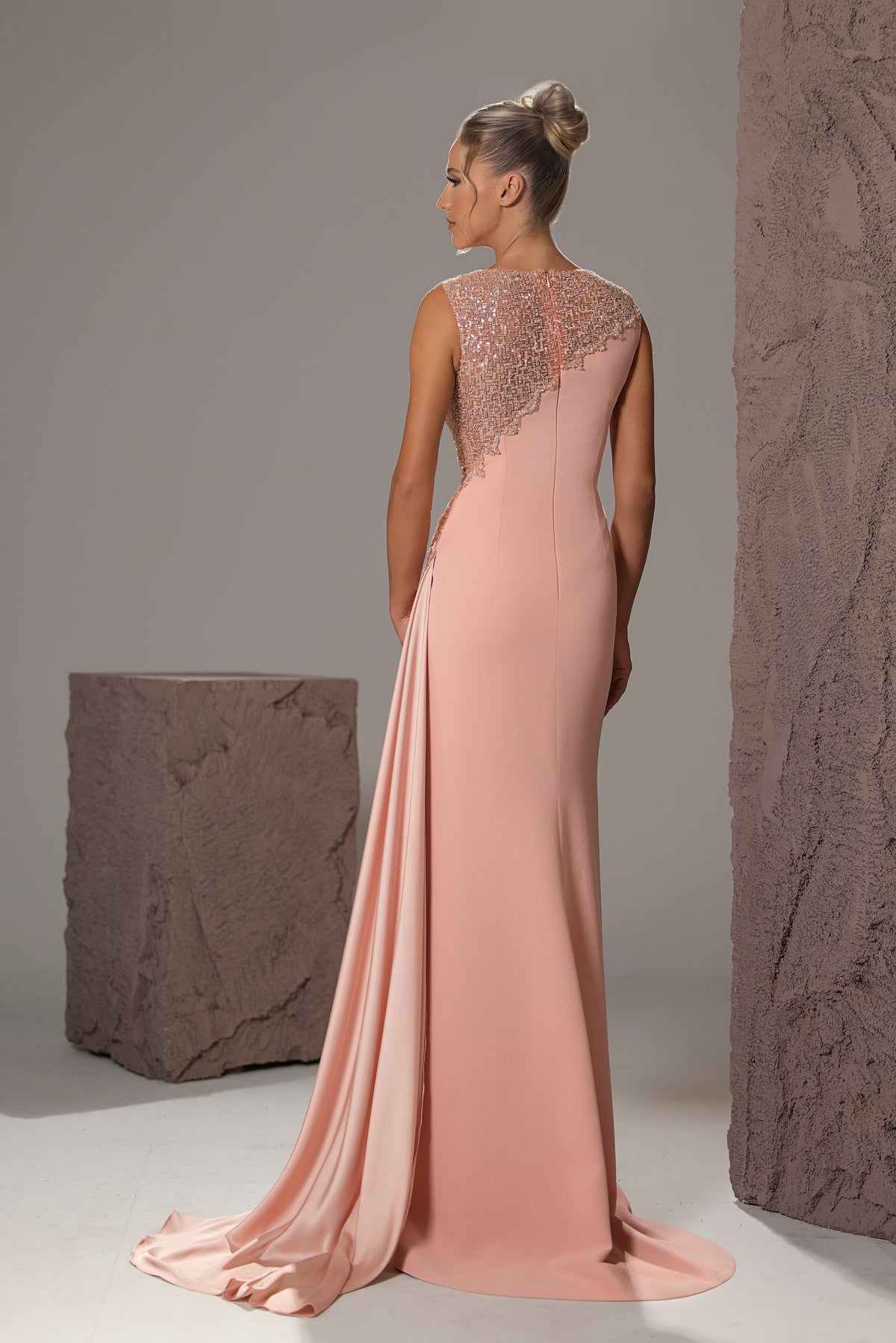 Crystal-Trimmed Slit Gown