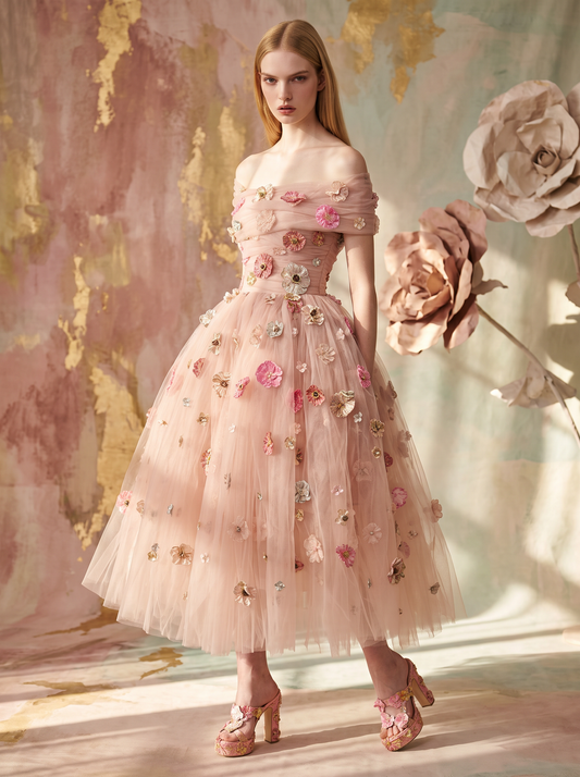 Vestido midi voluminoso floral