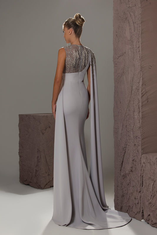 Sculpted Cutout Cape Gown