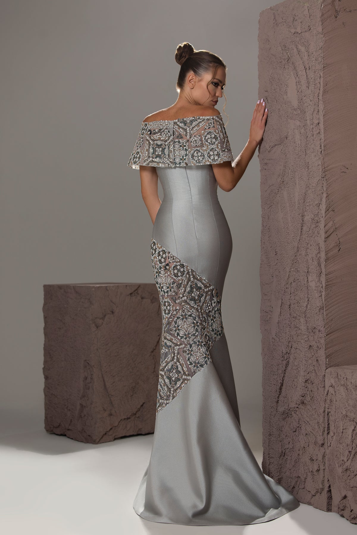 Off-Shoulder Beaded Mermaid Gown