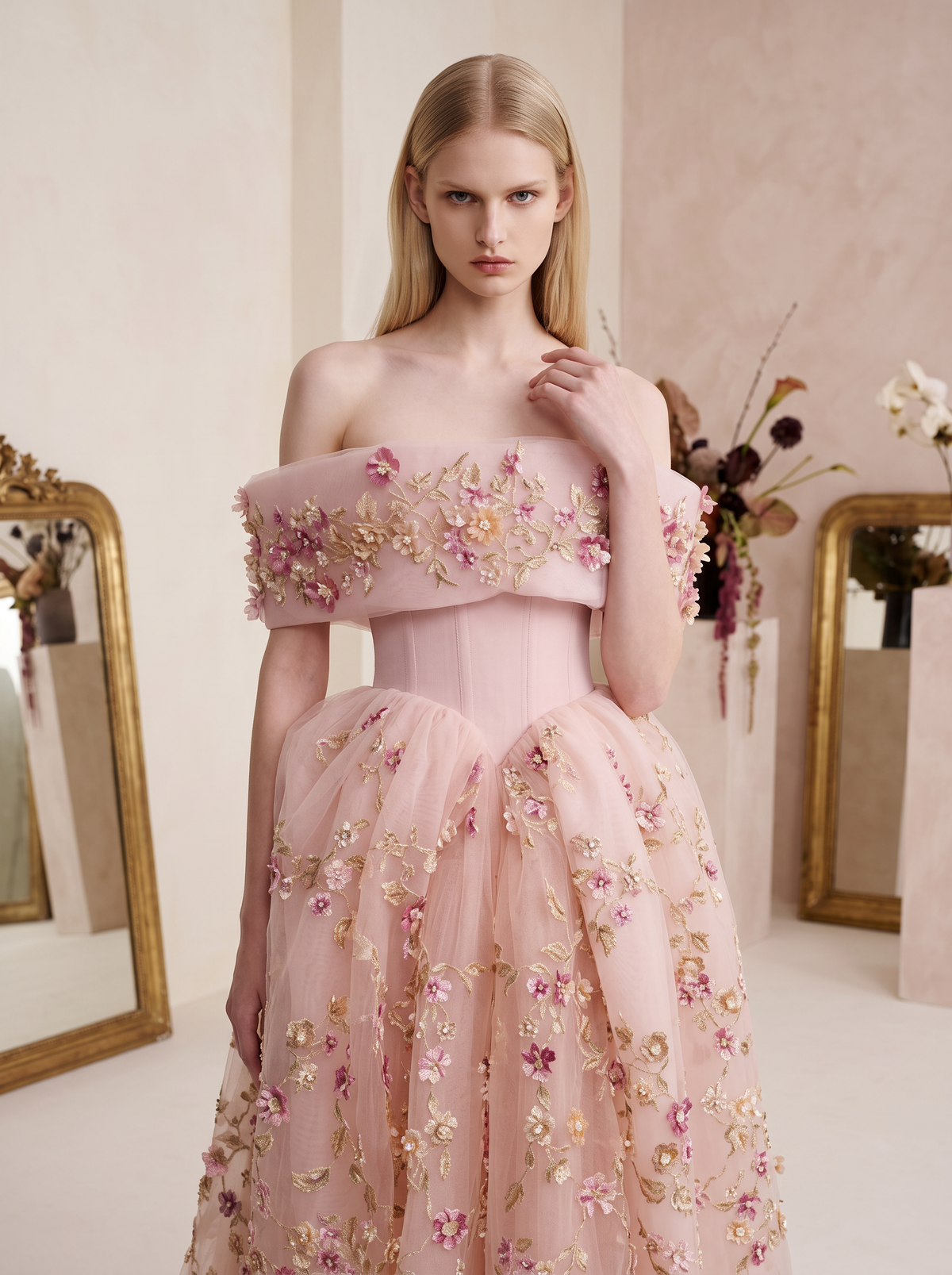 Off-Shoulder Basque Waist Gown