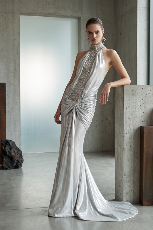 High-Neck Sleeveless Gown