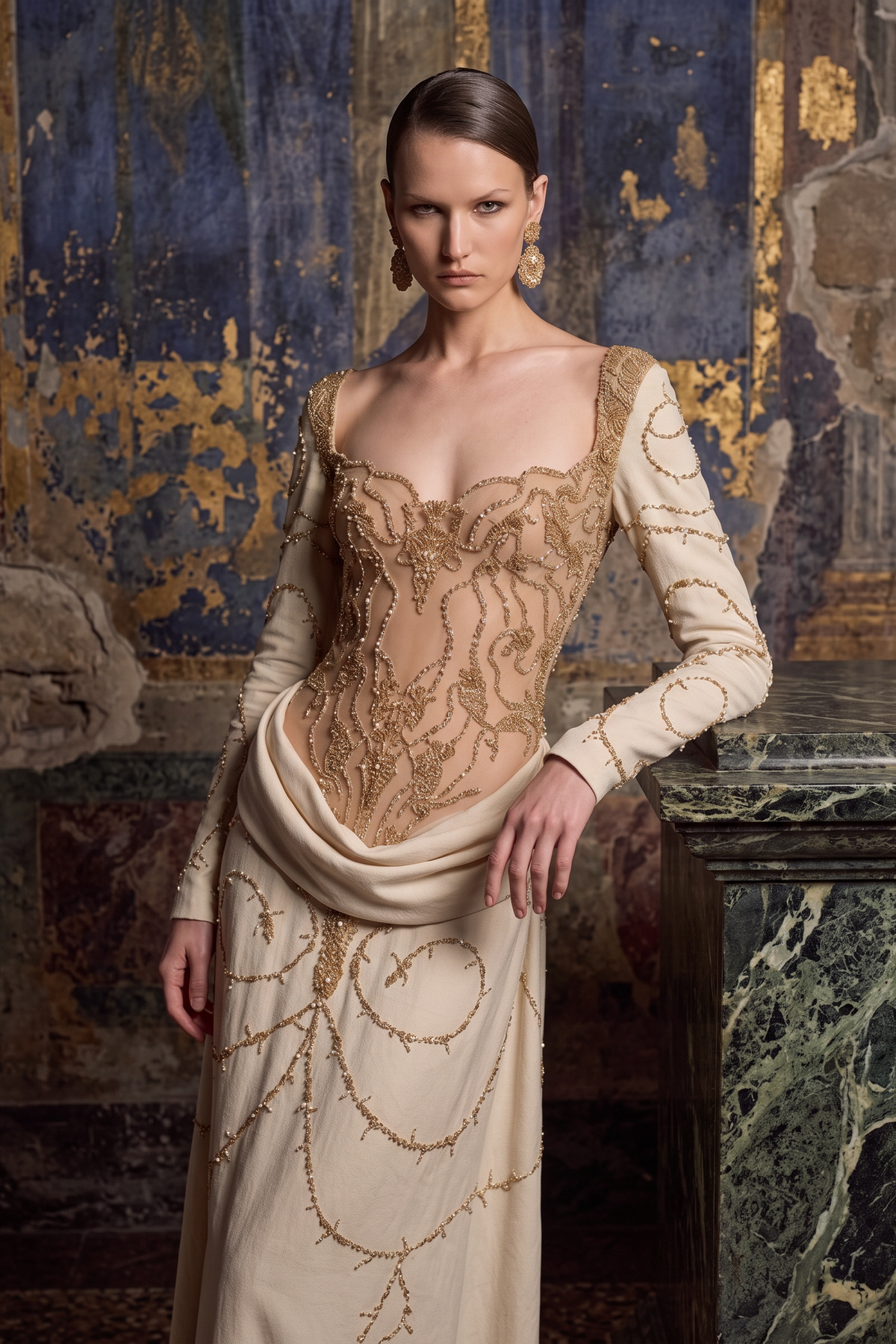Long Sleeve Embroidered Gown