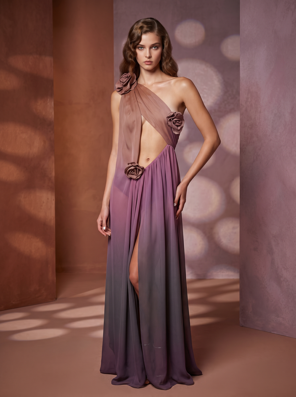 One-Shoulder Draped Cut-Out Gown