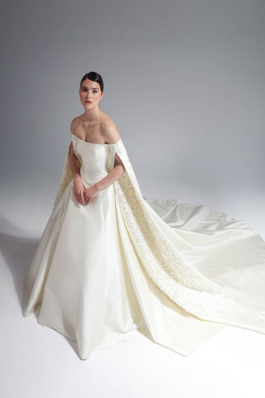 Off-Shoulder Cape Sleeve Gown