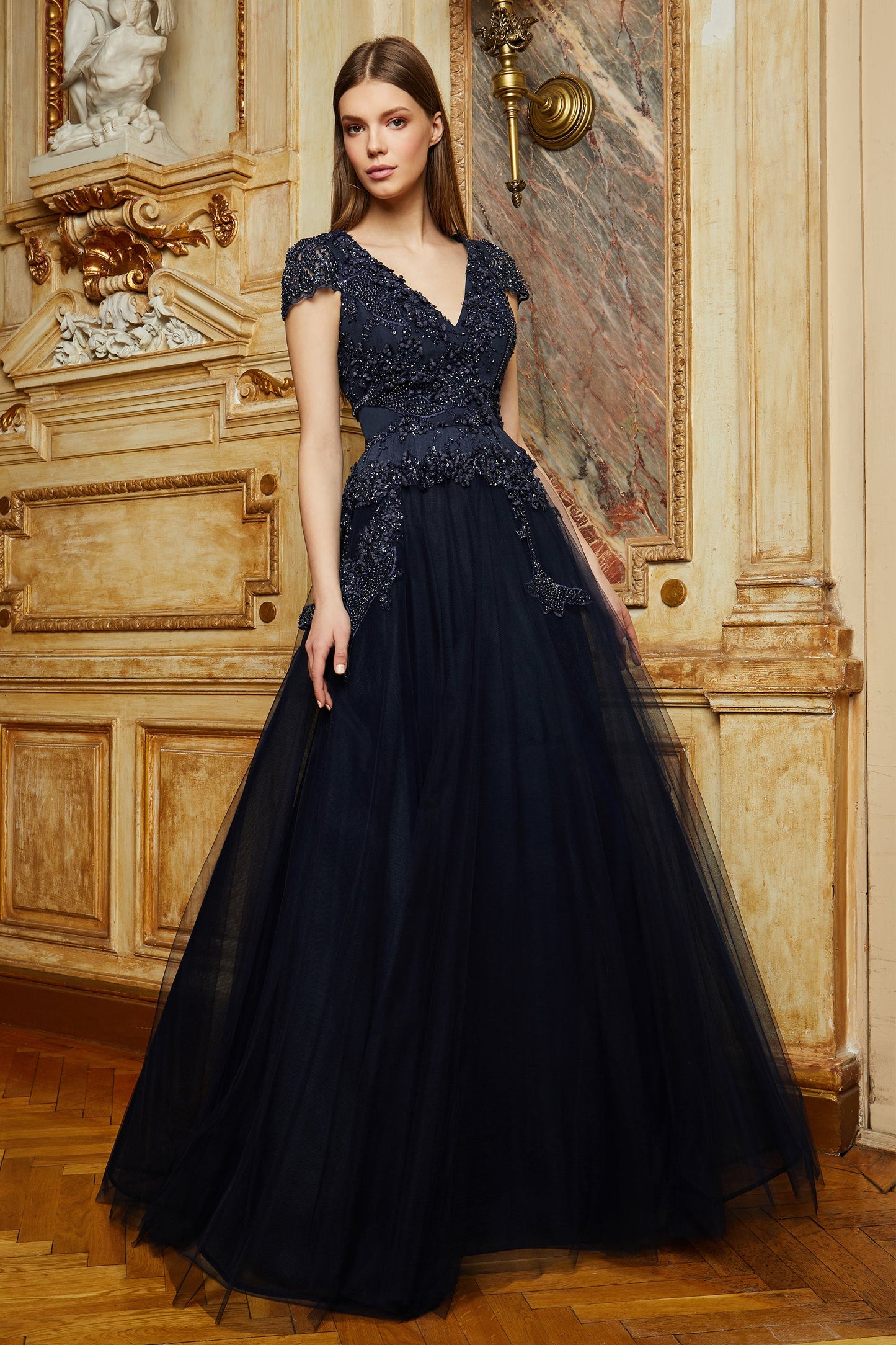Cap Sleeve Embroidered Gown