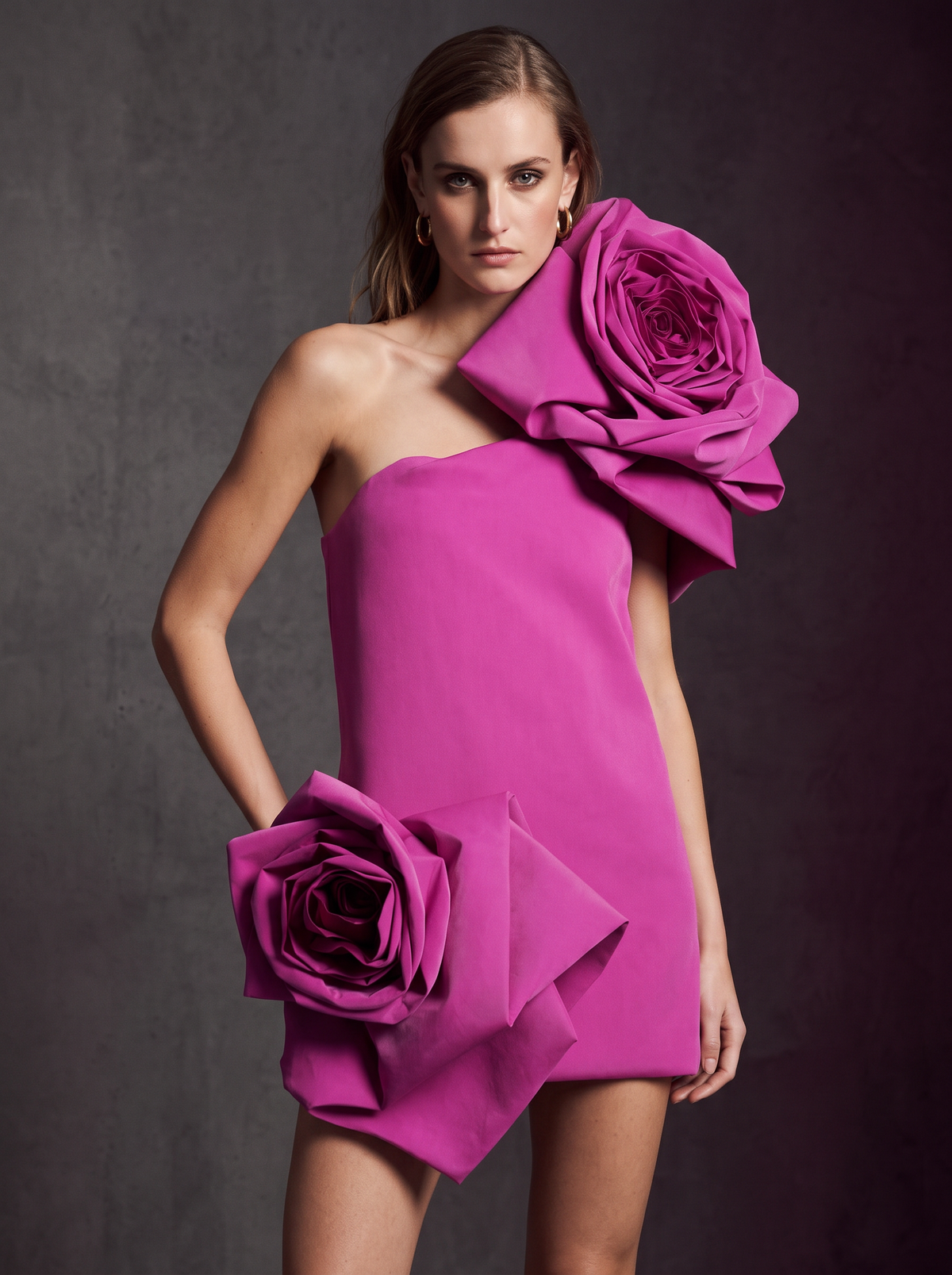One-Shoulder Rose Mini Dress