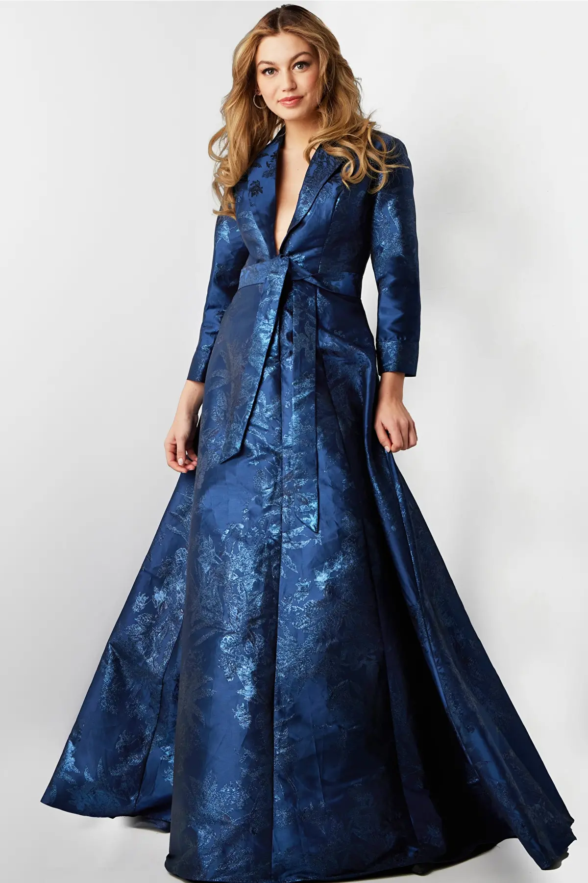 Three Quarter Sleeve Jacquard Gown