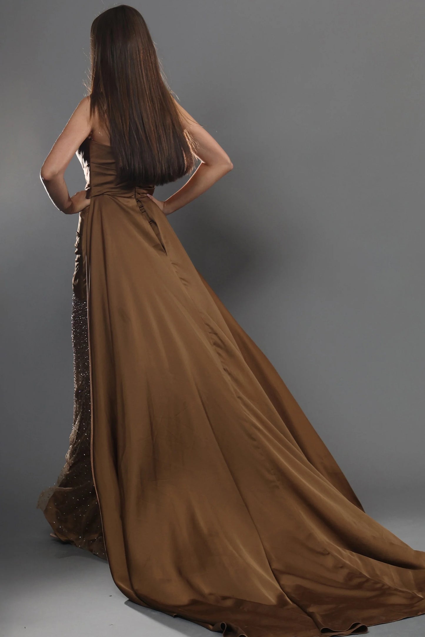 Strapless Draped Beaded Skirt Dress