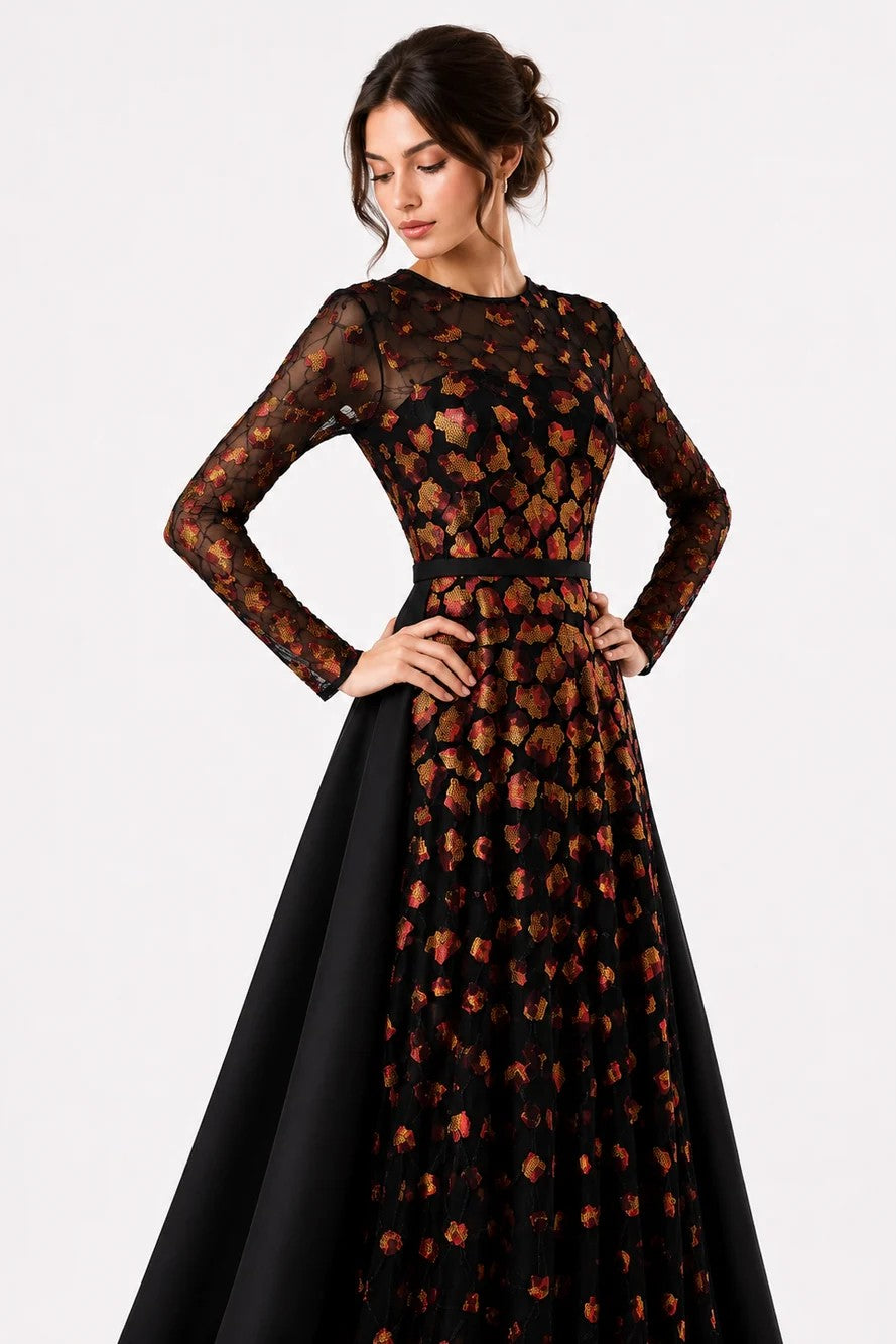 Embroidered Gown with Oversized Back Bow