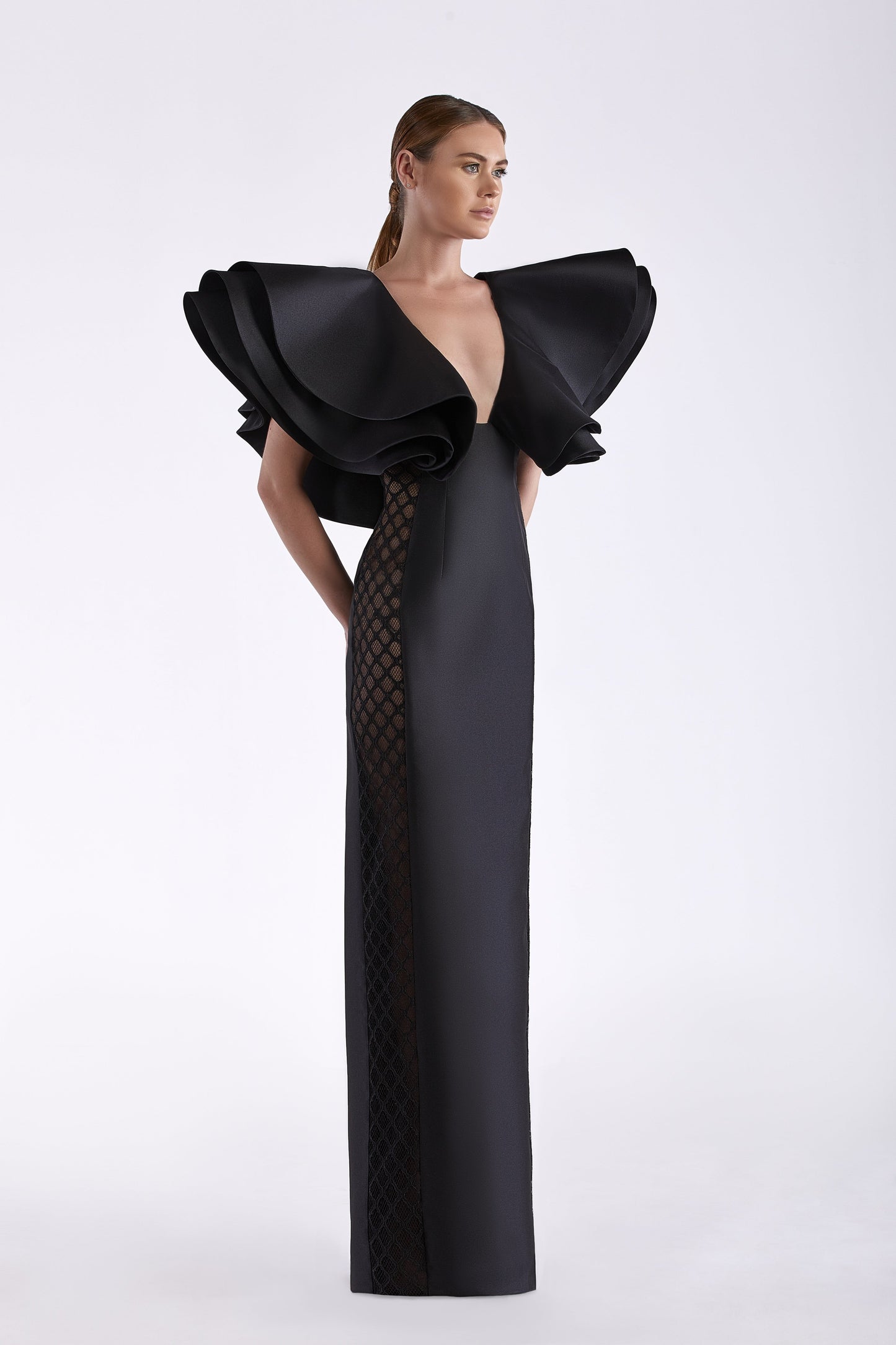 Faille and Guipure Gown