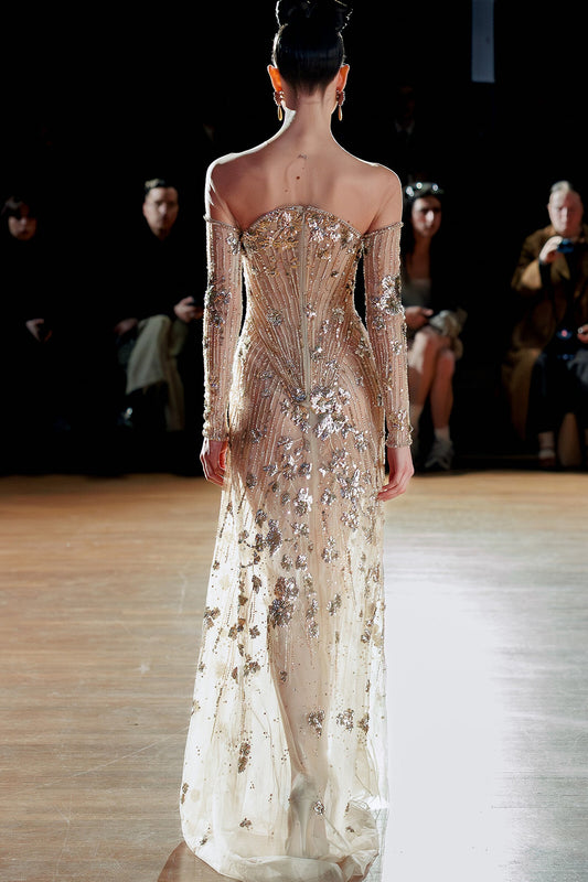 Off-Shoulder Embellished Maxi Dress