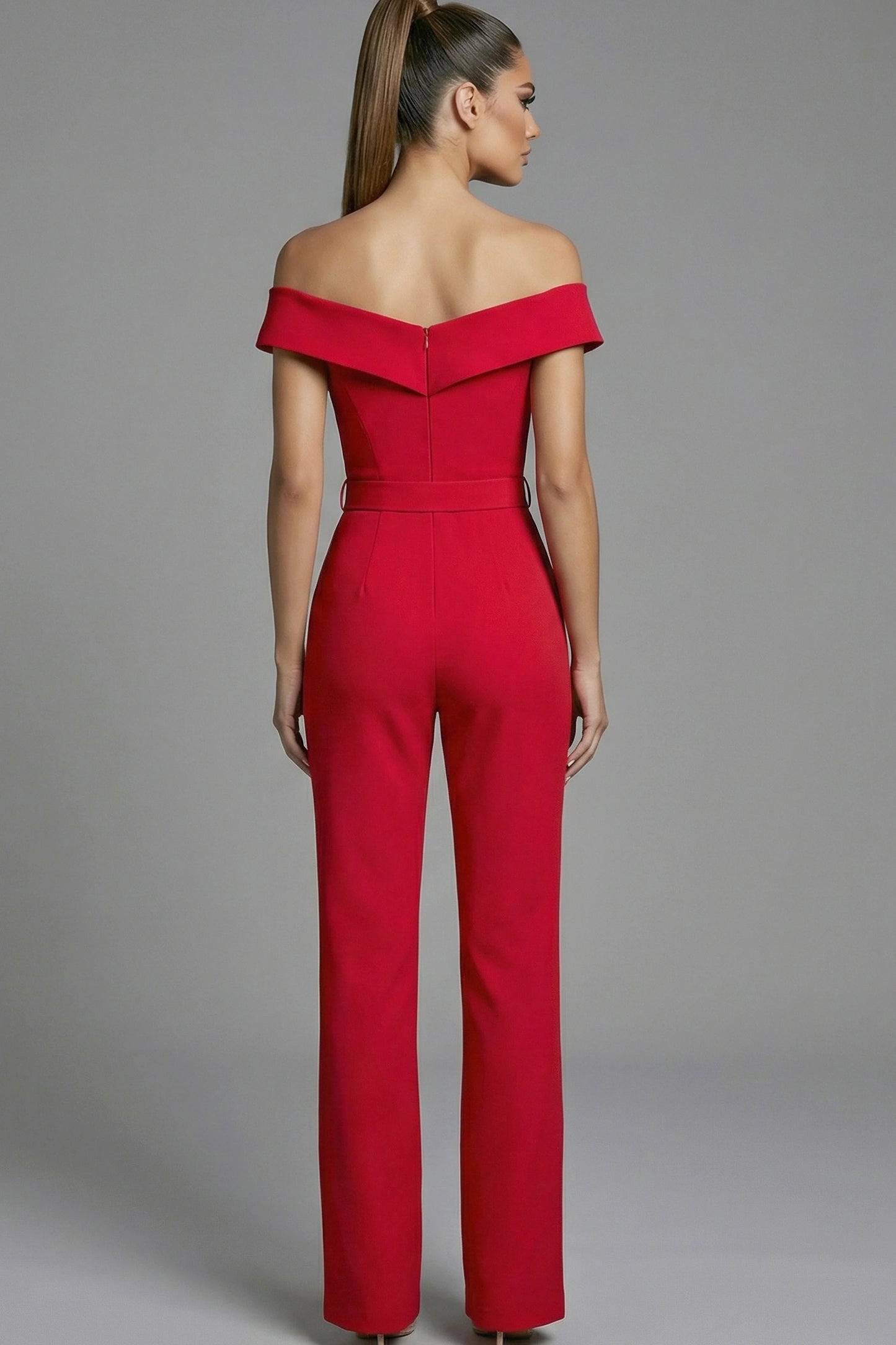 Off Shoulder Tailored Jumpsuit With Pearl Details