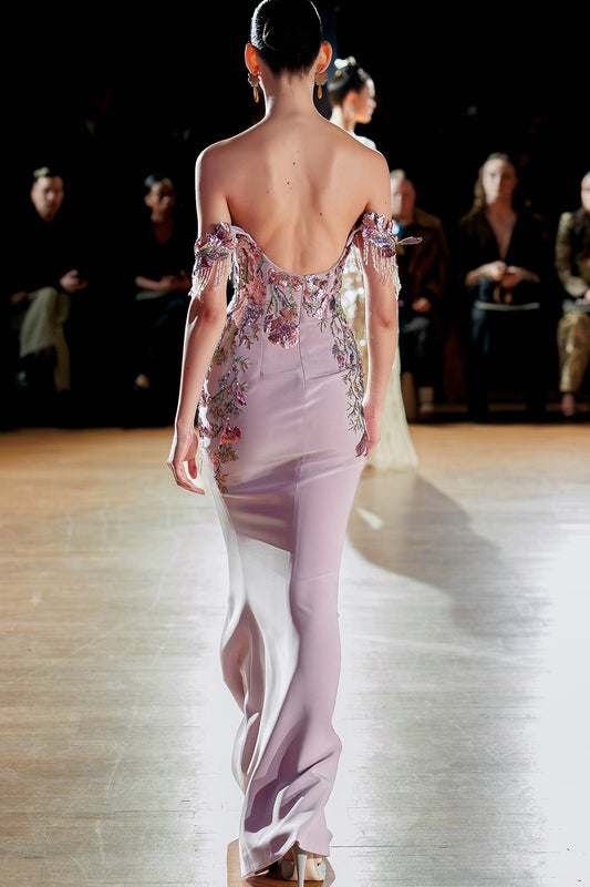 Off-Shoulder Embellished Maxi Dress