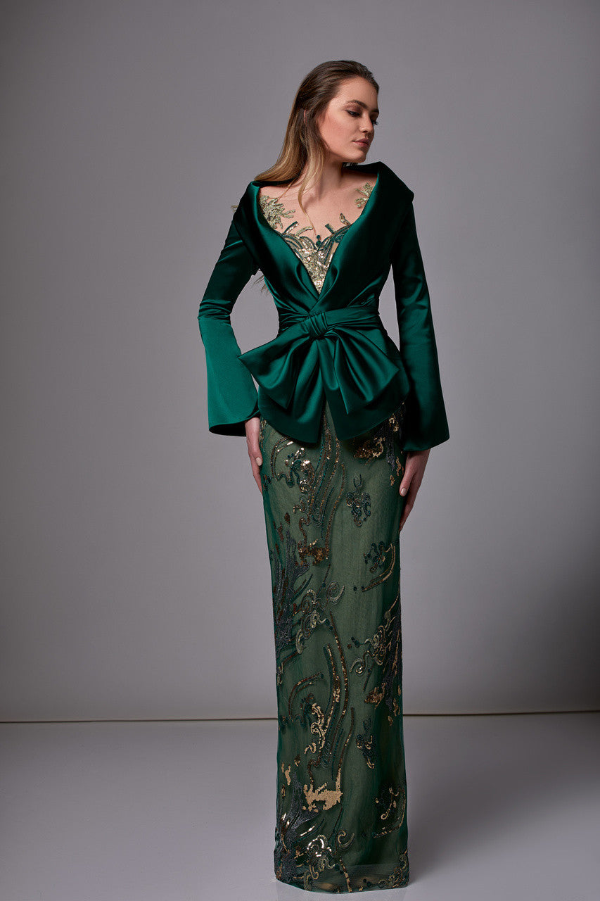 Embroidered Lace with Blazer Gown