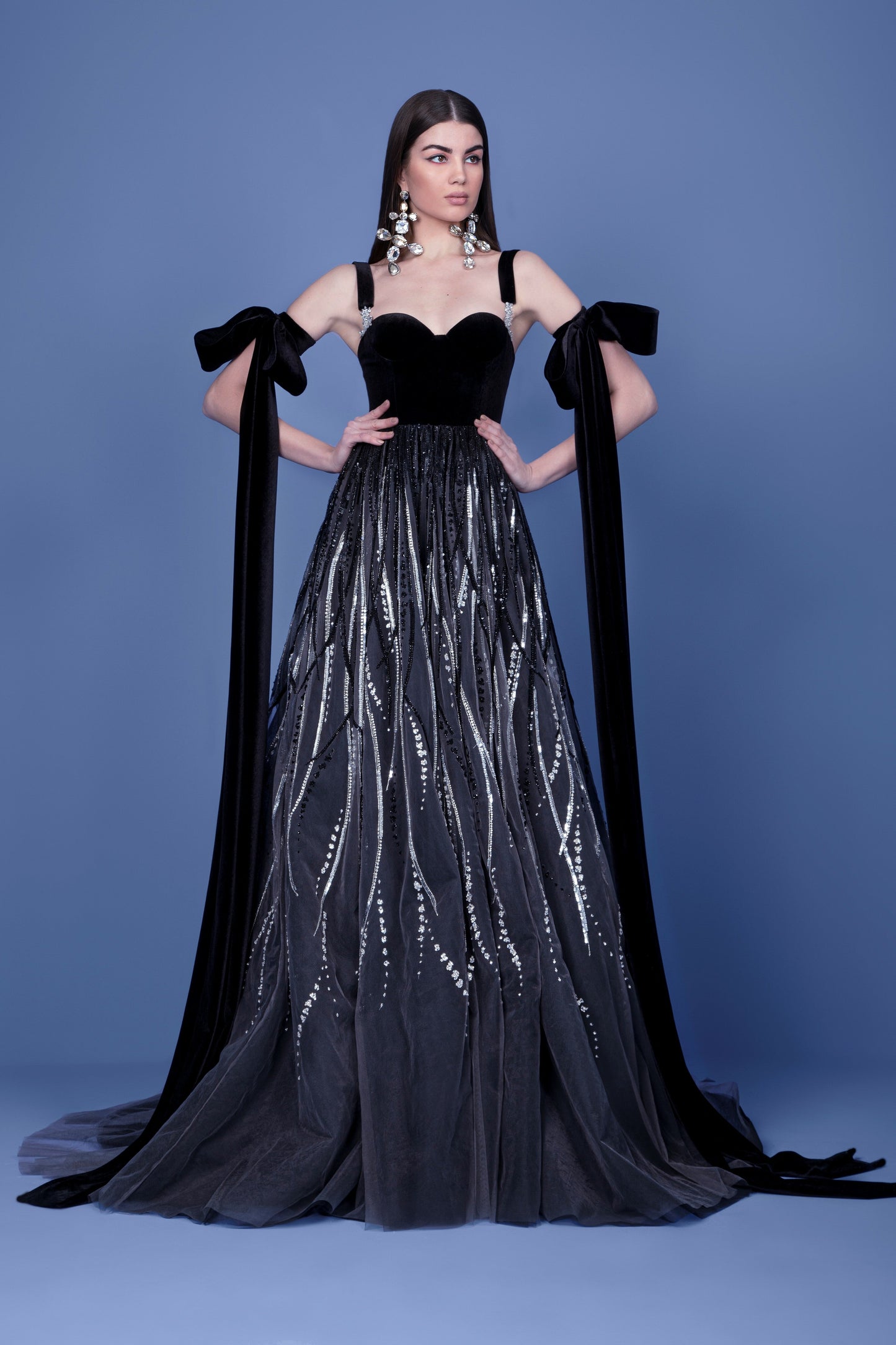 Bow Sleeve Beaded Gown