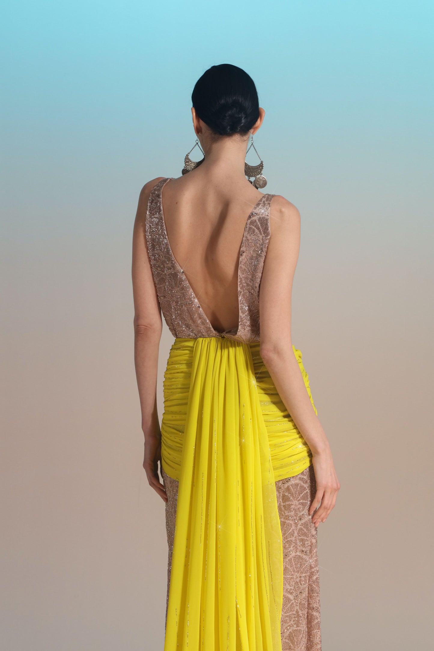 Fully Beaded Draped Gown