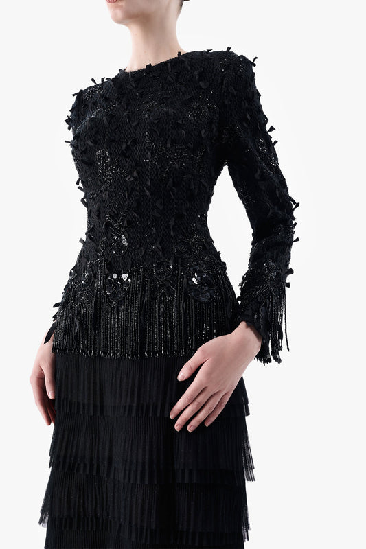 Embroidered Jacket with Layered Tulle Skirt