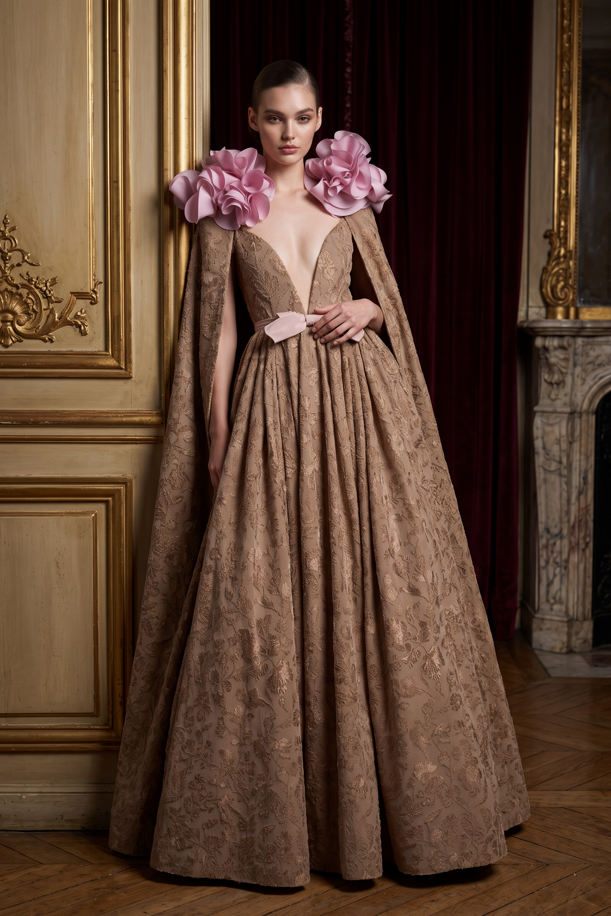 Regal Cape Sleeve Gown