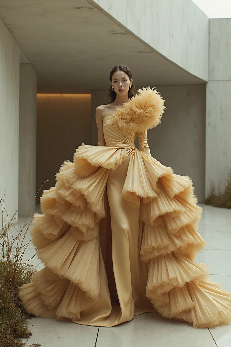 Ruffled Overskirt Gown