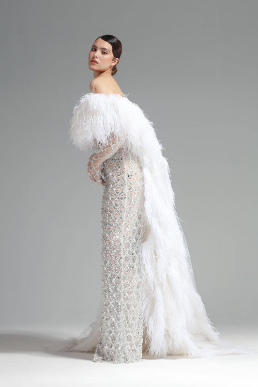 Feather Top and Crystal Skirt Two-Piece