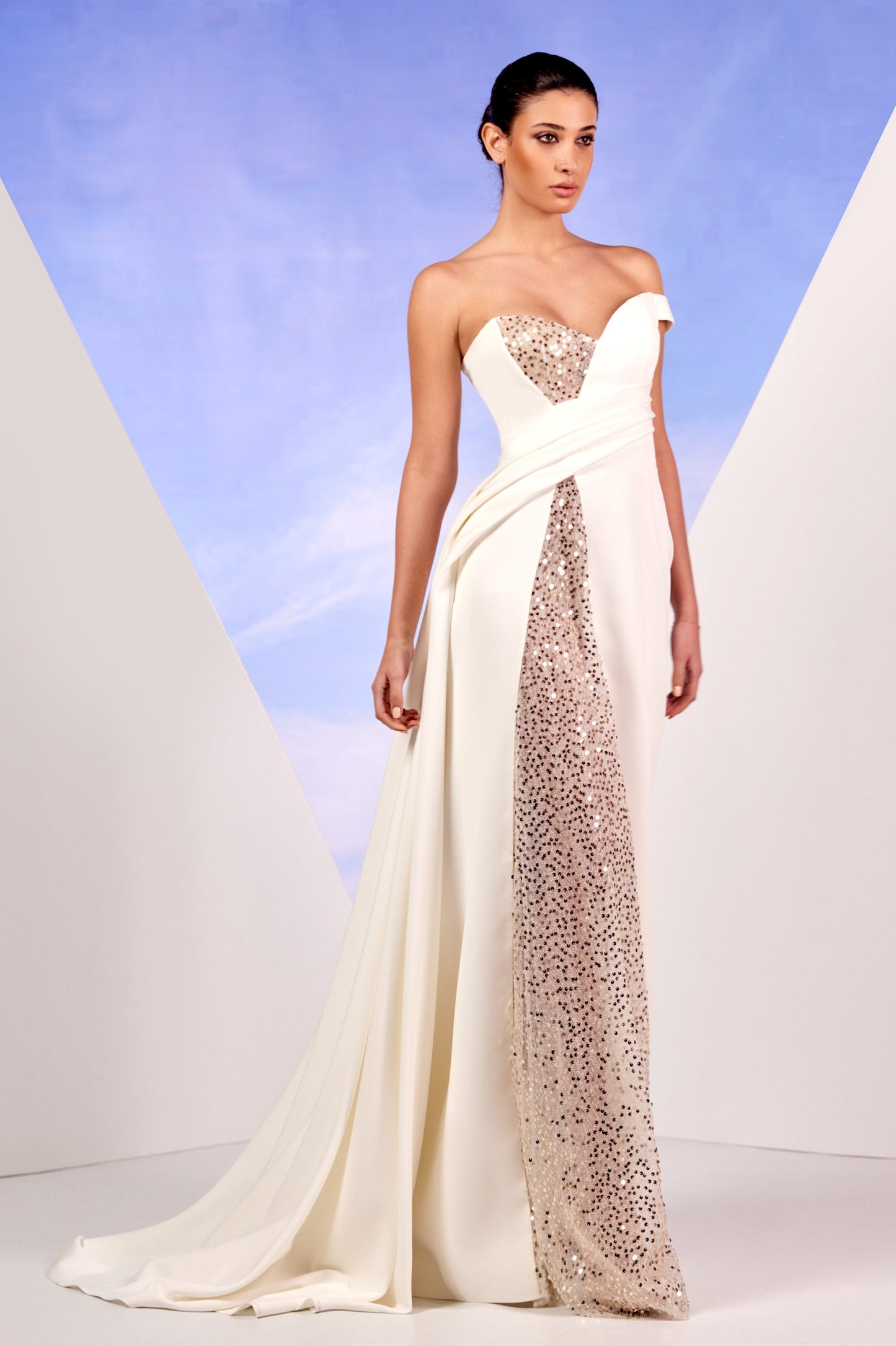 Strapless - White Crepe Gown