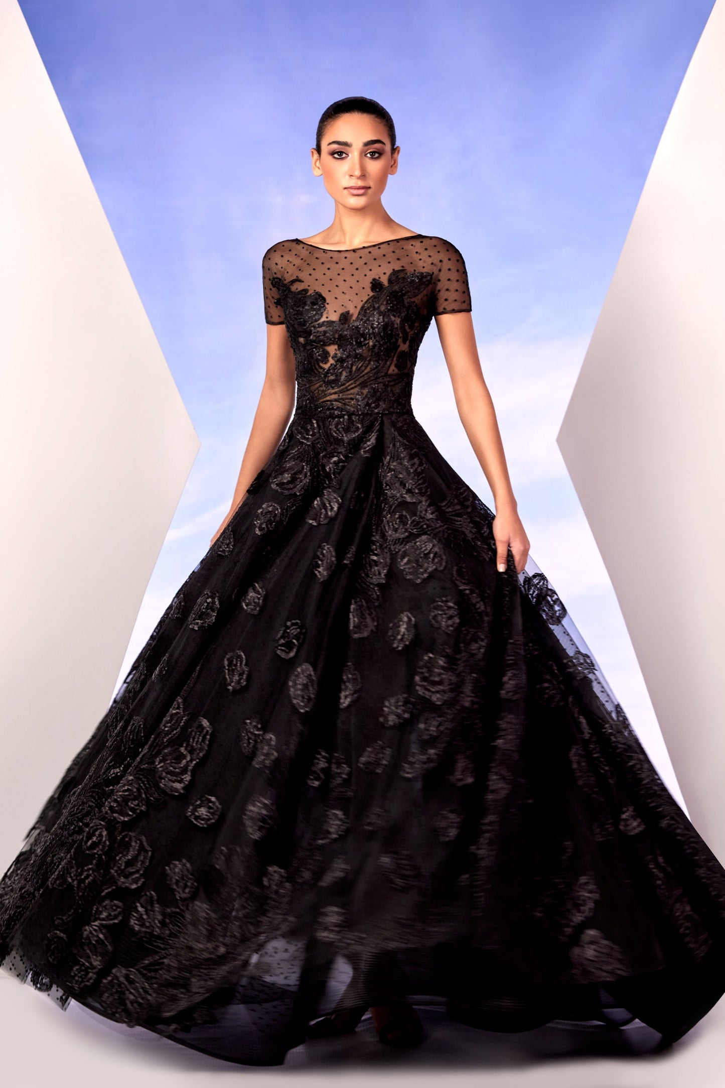 Short Sleeve Lace Gown