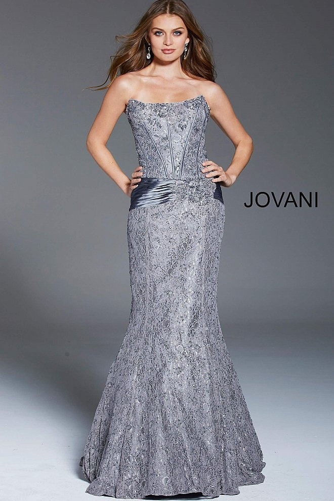 Embellished Strapless Mermaid Evening Gown
