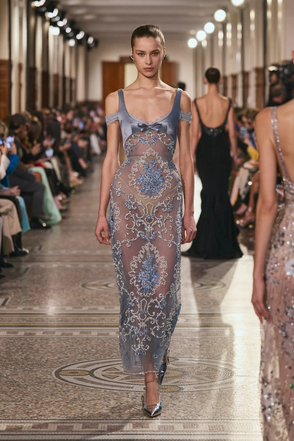 Satin Embellished Sheath Dress