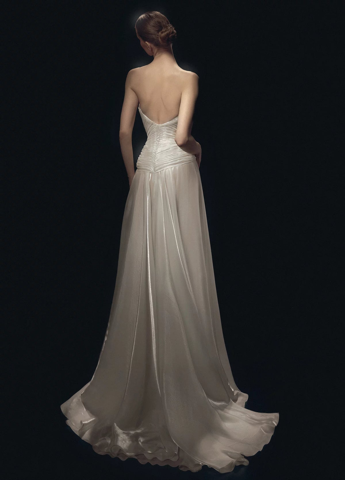 Strapless Pleated Organza Gown