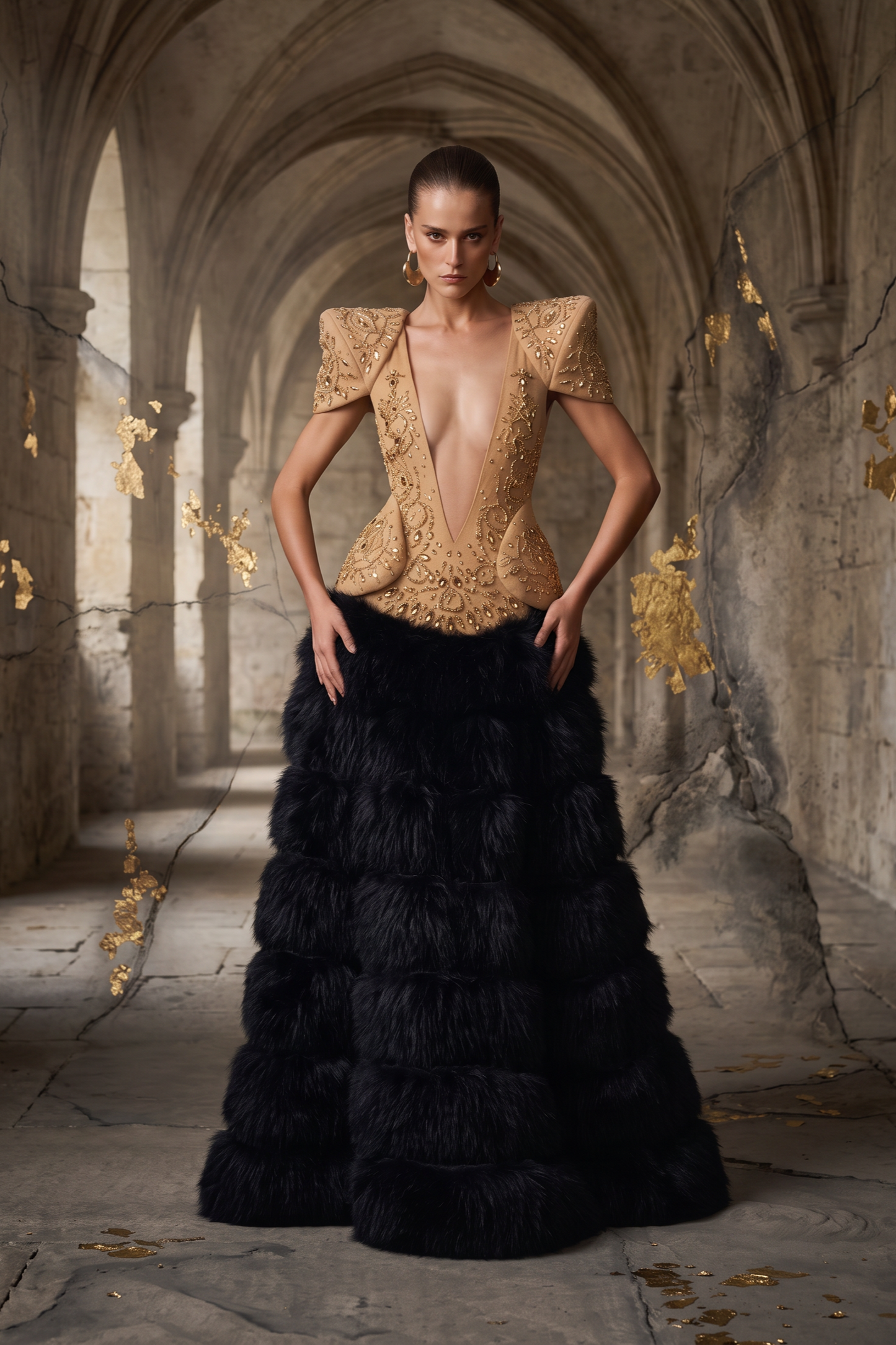 Short Sleeve Deep-V Gown