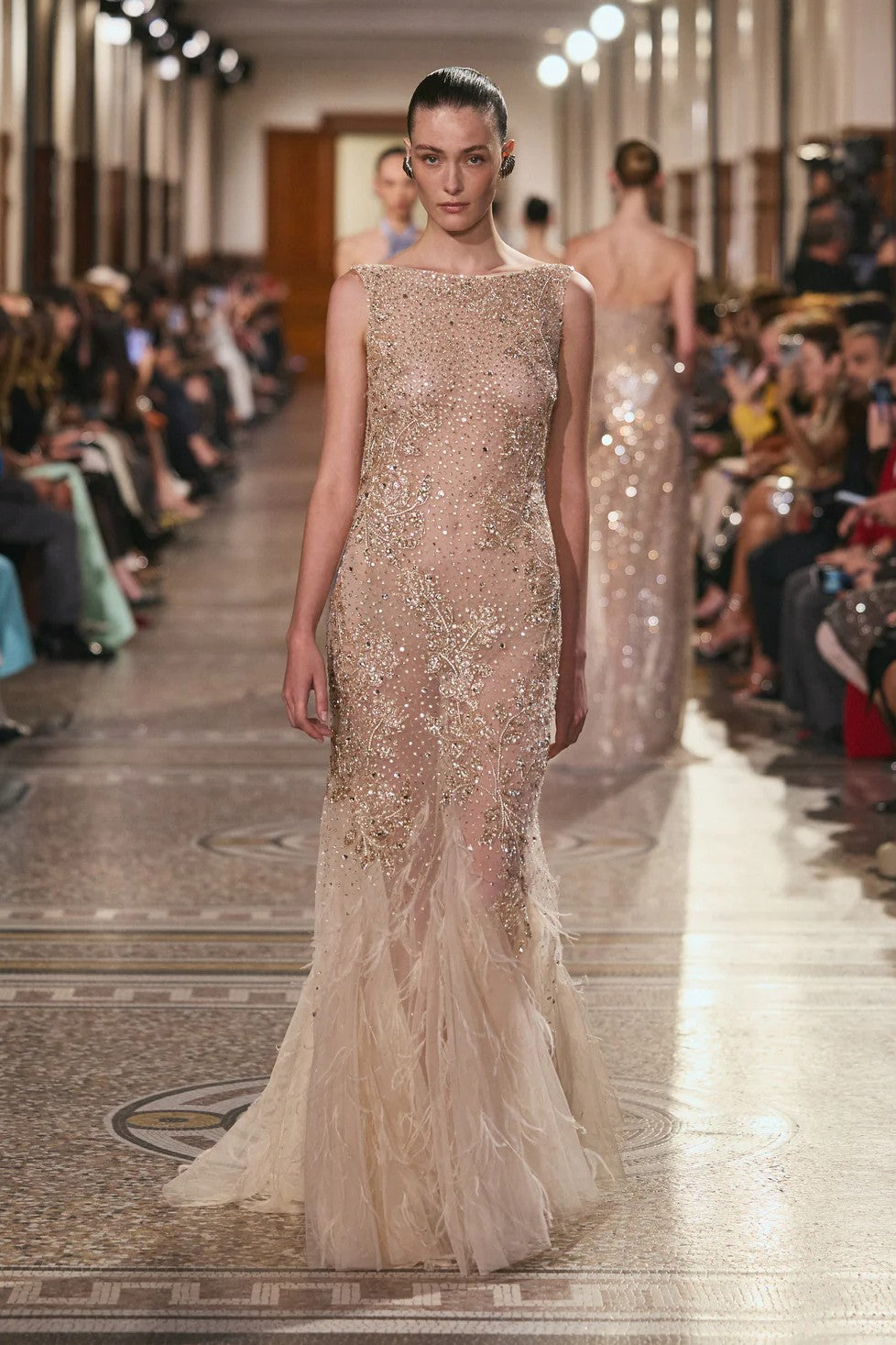 Feather Trim Gown