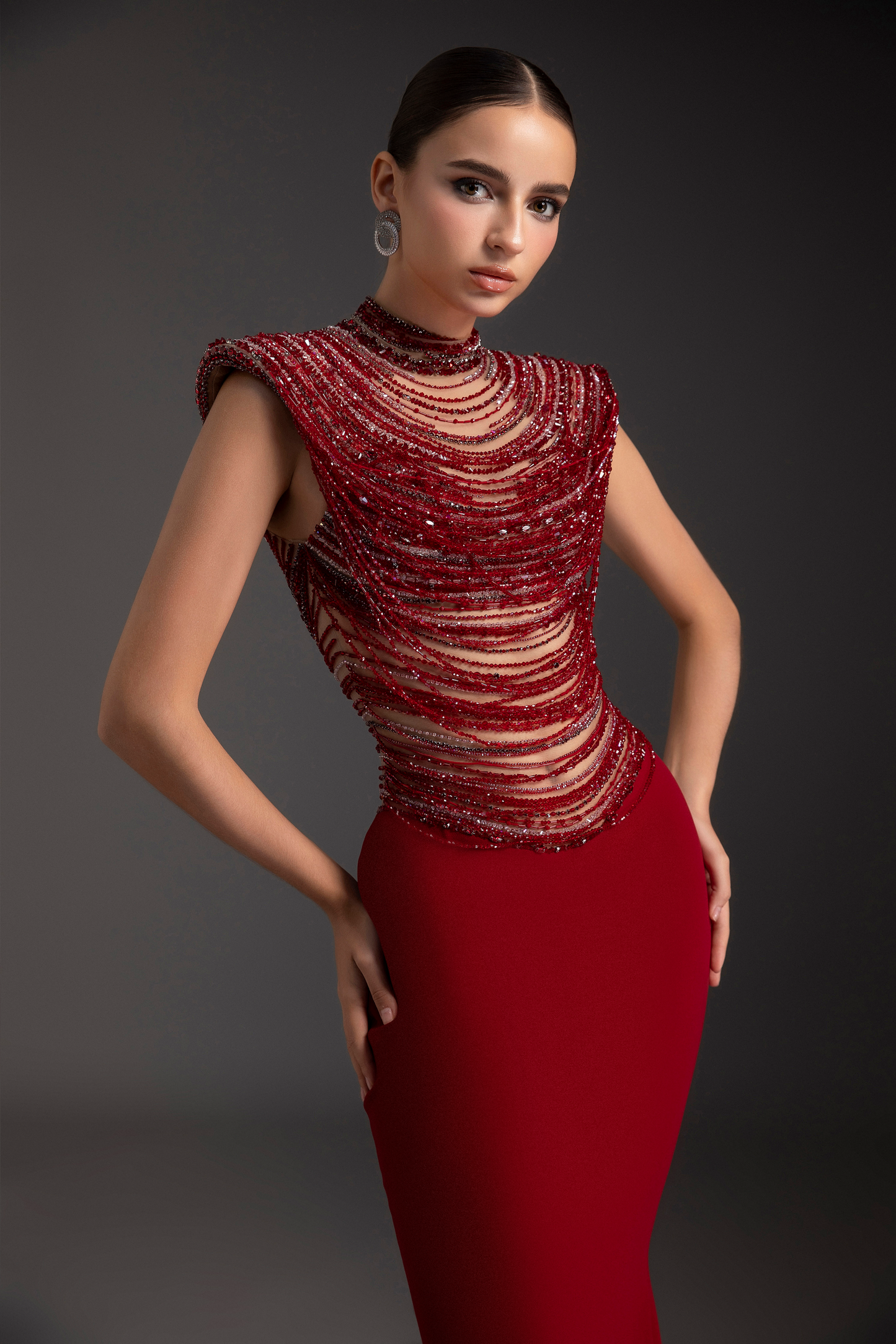Crimson Cascade Gown
