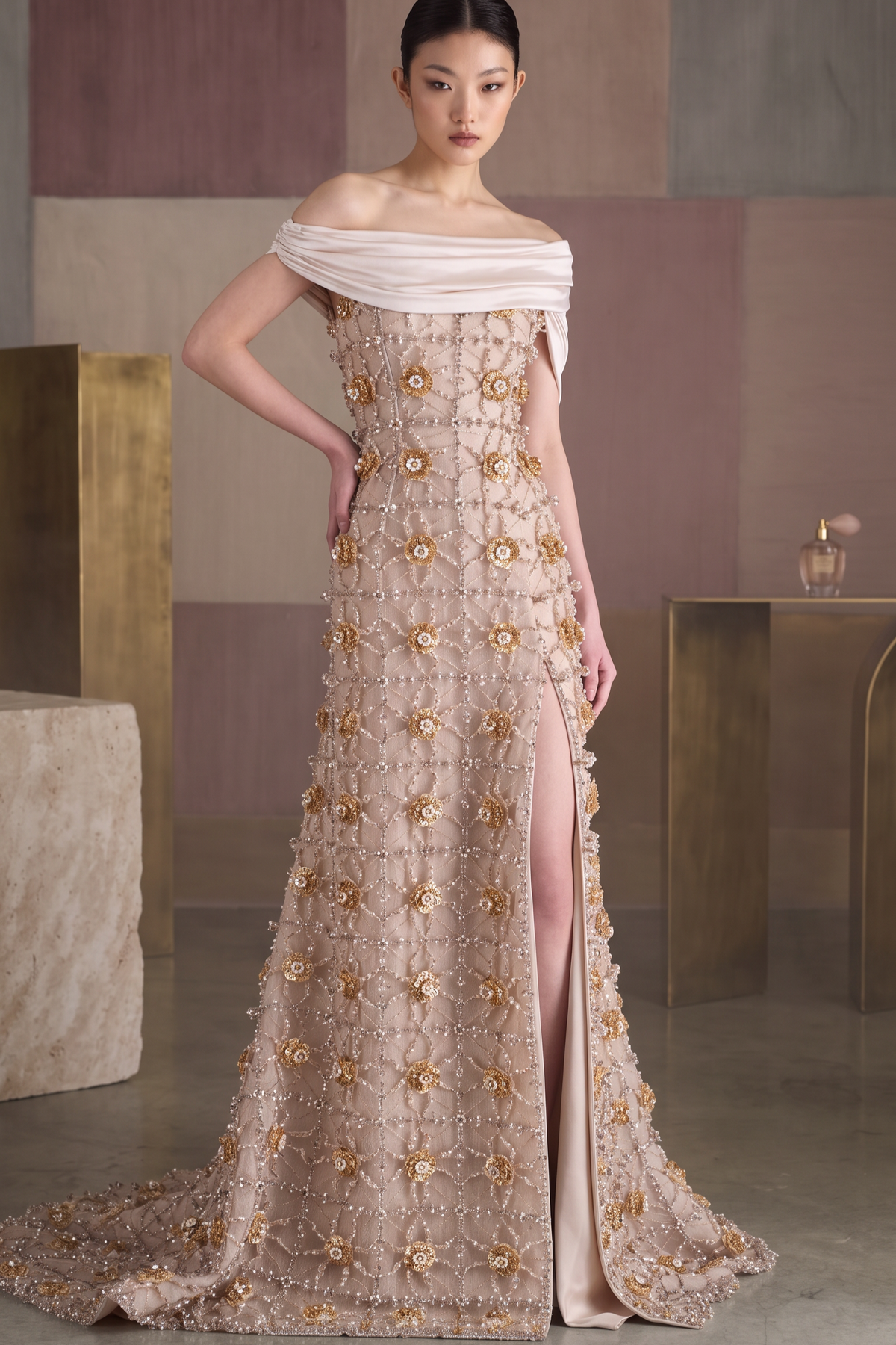 Vestido de noche con escote Bardot